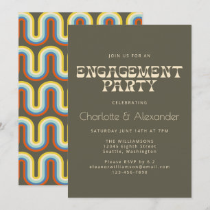 Groovy Retro 70s-design i Olive-Förlovningsfest Inbjudningar