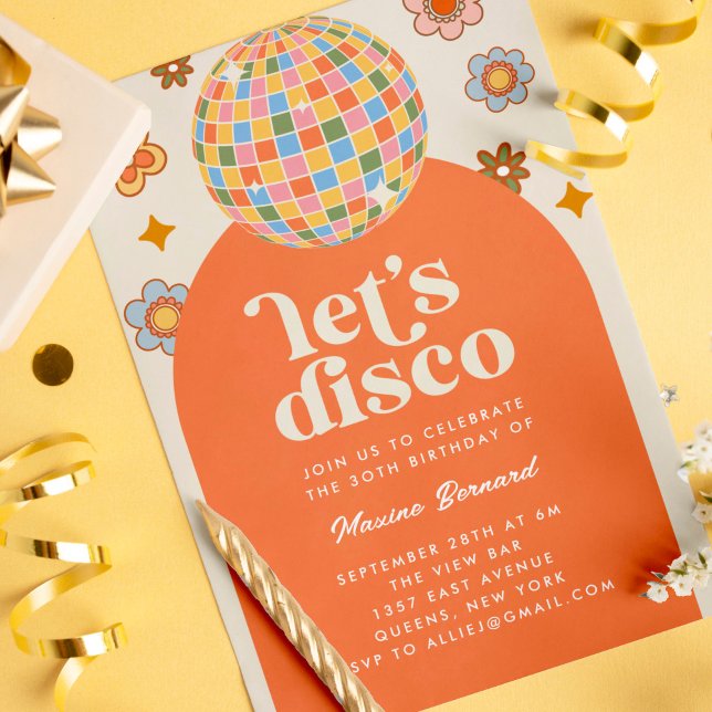 Groovy Retro 70s Låt oss Disco-Födelsedagsfest Inbjudningar (groovy retro 70s disco birthday party invitation)