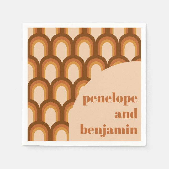 Groovy Retro 70s Mönster Brown eget namn Bröllop Pappersservett (Framsidan)