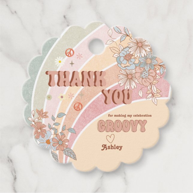 Groovy Retro 70s | Regnbåge Tack Gåvor Etiketter (Framsida)