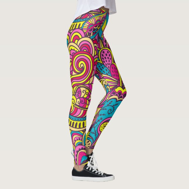 Groovy Retro Abstrakt Modern Stil Trendig Doodles Leggings (Höger)