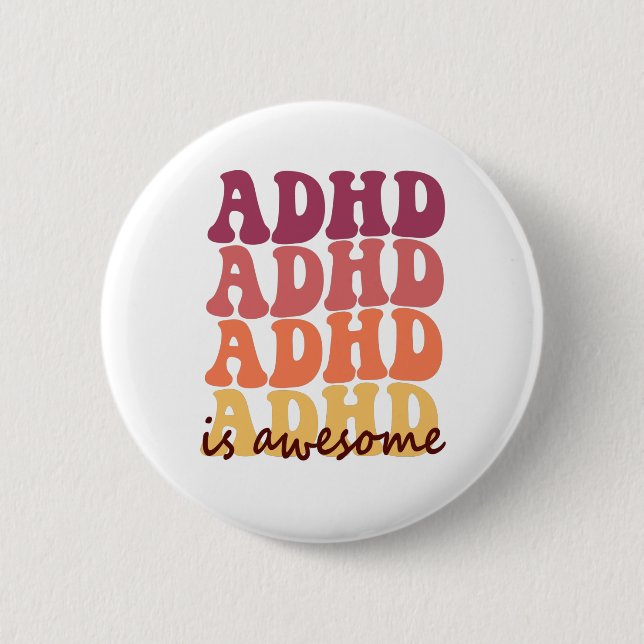 Groovy Retro Adhd är fantastisk Funny Neurodiverge Knapp (Framsida)