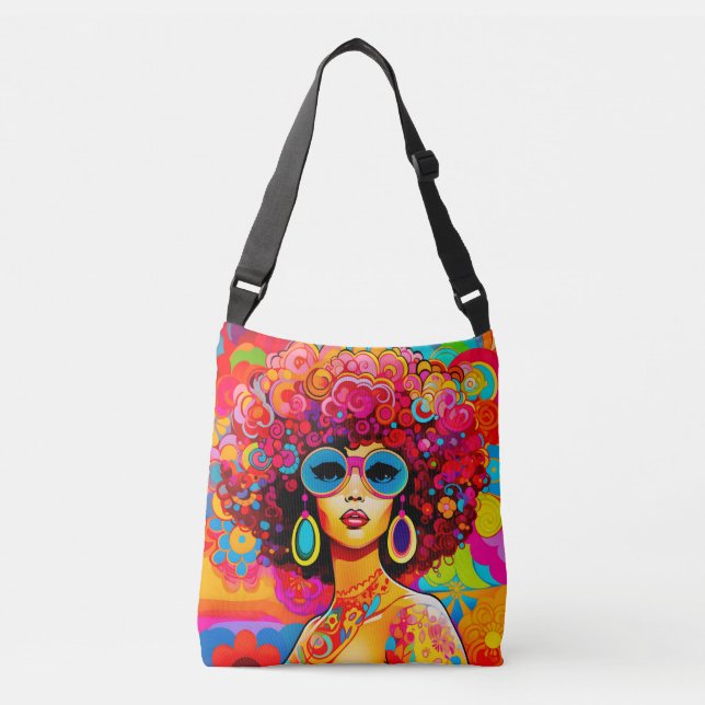 Groovy Retro Afro Chic Pop Art Axelväska (Framsida)