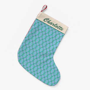 Groovy Retro Aqua Blått Mönster Personligt Namn Liten Julstrumpa