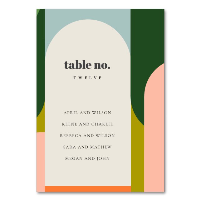 Groovy Retro Arch Abstrakt fet sittplats i Bröllop Bordsnummer (Framsidan)