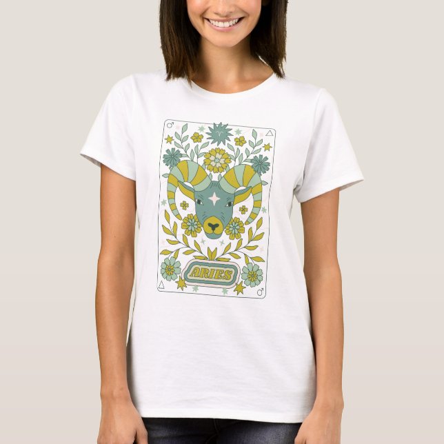 Groovy Retro Aries Horoscope Astrology Grönt T Shirt (Framsida)