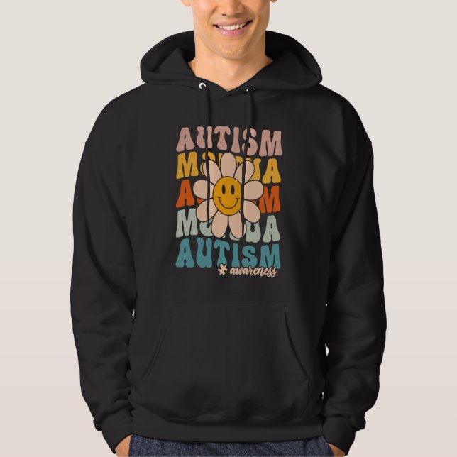 Groovy Retro Autism Awareness Month Puzzle Piece S Hoodie (Framsida)