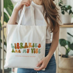 Groovy Retro Bibliotek är min vibe, Bok-biblioteka Tygkasse<br><div class="desc">Groovy,  1970-talets-stil-retro "Bibliotek är min vibe"-tot för bibliotekarier eller någon som kärlek bibliotek.</div>
