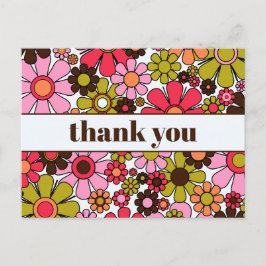 Groovy Retro Blommig 60-70-tal Blommor Tack Vykort