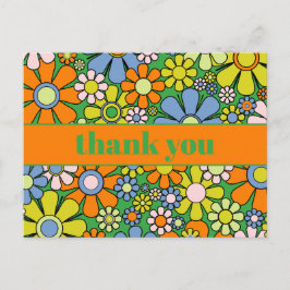 Groovy Retro Blommig Färgrik 60-70-Tals Tack Vykort