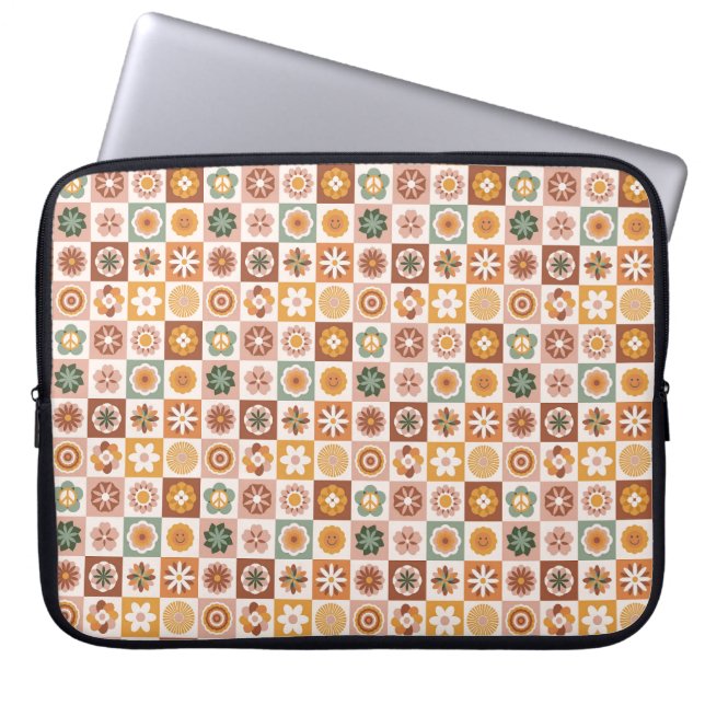 Groovy Retro Blommig Randig Laptop Fodral (Framsidan)