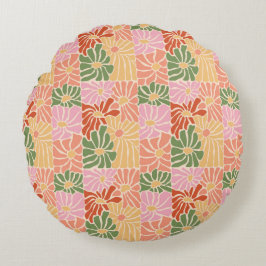 Groovy Retro Blommig  Rund Kudde