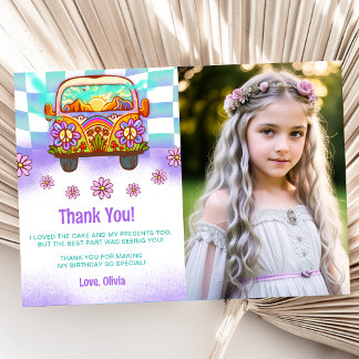 Groovy Retro Blommig Tacksamhetskort Foto Inbjudningar