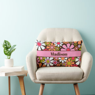 Groovy Retro Blommigt 60s 70s Blommor Personlig Lumbarkudde