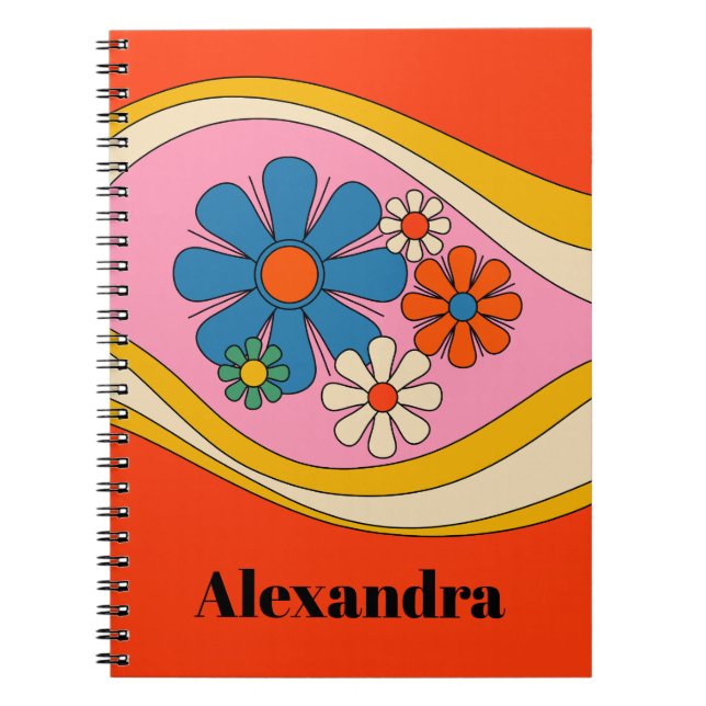 Groovy Retro Blommigt 60s 70s färgstark Personlig Anteckningsbok (Framsidan)
