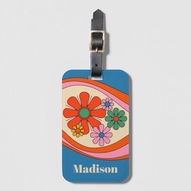 Groovy Retro Blommigt 60s 70s färgstark Personlig Bagagebricka (Framsida vertikal)