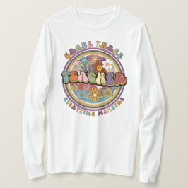 Groovy Retro Blommigt Daisy Klass Tre lärare Namn T Shirt