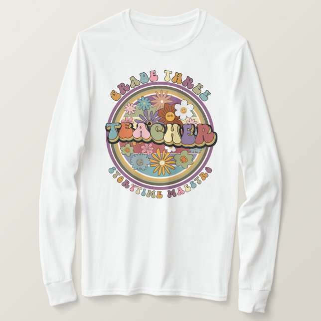 Groovy Retro Blommigt Daisy Klass Tre lärare Namn T Shirt (Design framsida)
