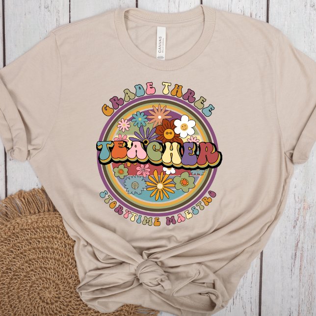 Groovy Retro Blommigt Daisy Klass Tre lärare Namn T Shirt (Skapare uppladdad)