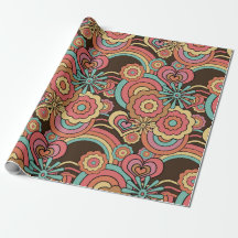 Groovy Retro Blommigt Kathrin Legg Wrapping Papper