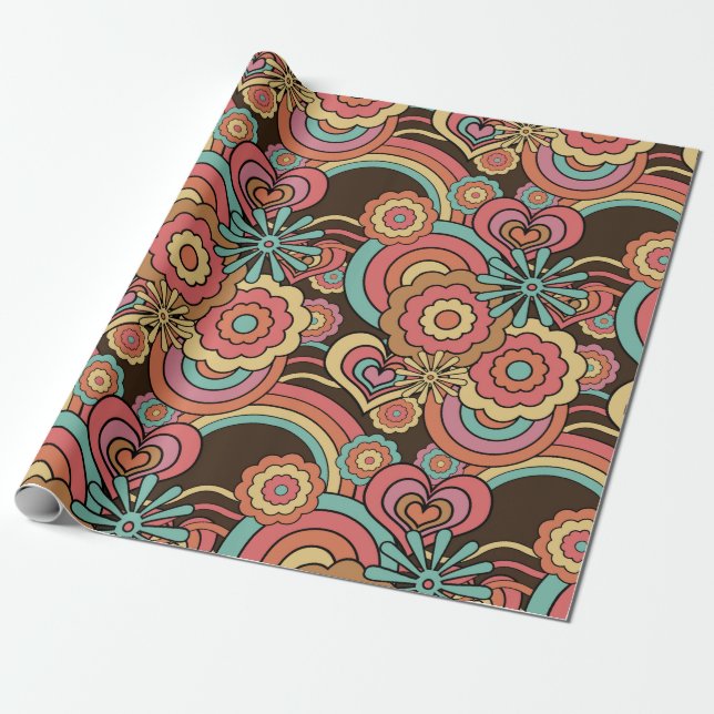 Groovy Retro Blommigt Kathrin Legg Wrapping Papper Presentpapper (Utrullad)