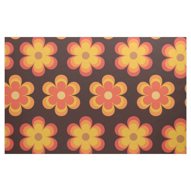Groovy retro blommönster orange och gul  tyg (Fat Quarter)