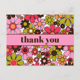 Groovy Retro Blommor 60-70-tal Blommor Tack Vykort