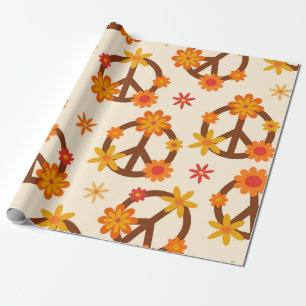Groovy Retro Blommor på Fred och Kärlek Skyltar Presentpapper