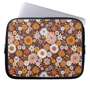 Groovy Retro Blomsterträdgård Mönster Laptop Fodral