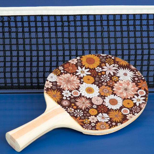 Groovy Retro Blomsterträdgård Mönster Pingisracket (Insitu)