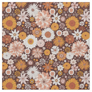 Groovy Retro Blomsterträdgård Mönster Tyg