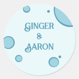 Groovy Retro Blue Circles Vintage bröllop Runt Klistermärke