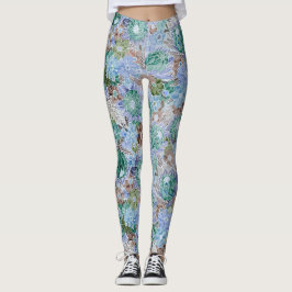 Groovy Retro Blue Protea och Daisy Mönster Leggings