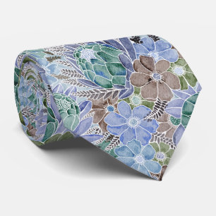 Groovy Retro Blue Protea och Daisy Mönster Slips