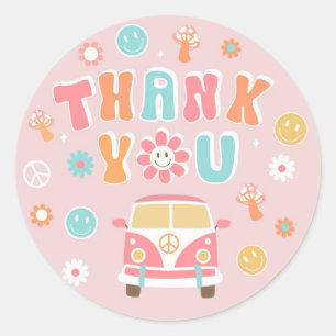 Groovy Retro Boho Birthday Favor Stickers etikette Runt Klistermärke