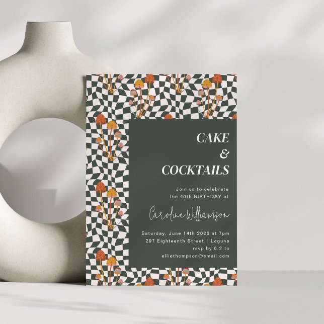 Groovy Retro Boho Checkerboard 40:e födelsedagen P Inbjudningar (Skapare uppladdad)