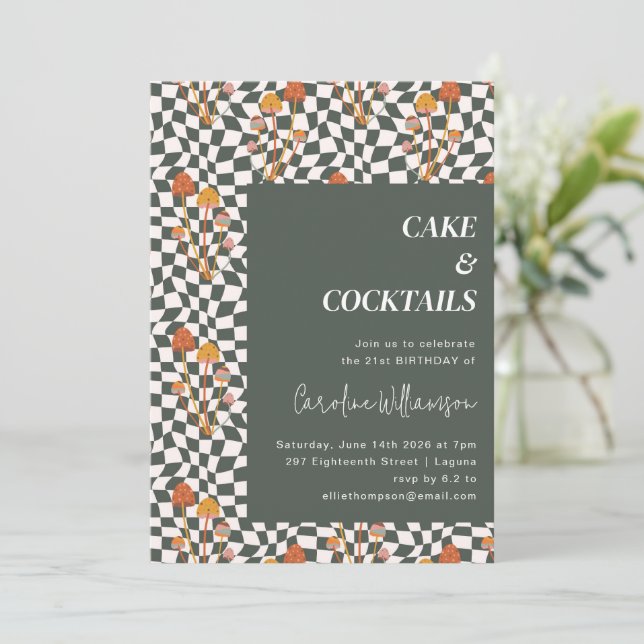 Groovy Retro Boho Checkerboard-Födelsedagsfest Inbjudningar (Stående Fram)