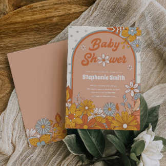 Groovy Retro Boho Daisy Baby Shower Inbjudningar