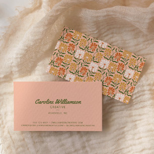 Groovy Retro Boho Peach Grönt Botaniskt Trendig Visitkort