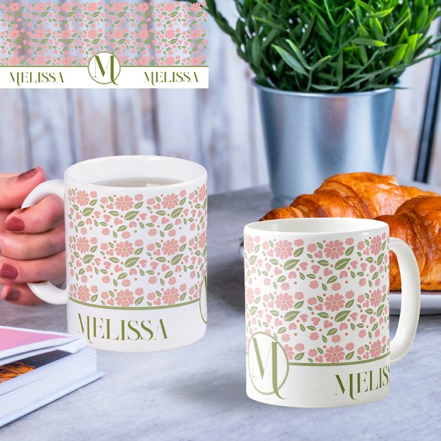 Groovy Retro Boho Rosa Flowers Mönster Daisy Kaffemugg (Skapare uppladdad)