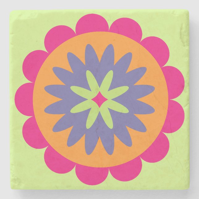 Groovy Retro Botanisk Mönsterkonst Stenunderlägg (Framsidan)