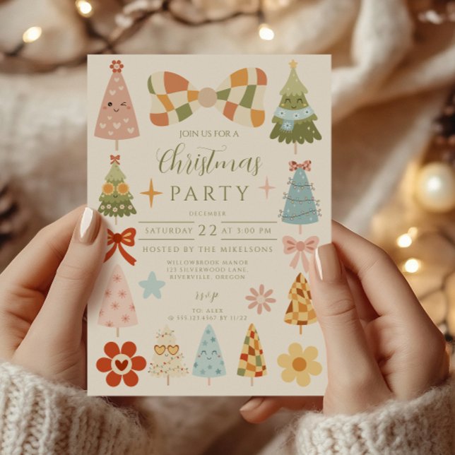 Groovy Retro Bow Christmas Inbjudningar (Skapare uppladdad)