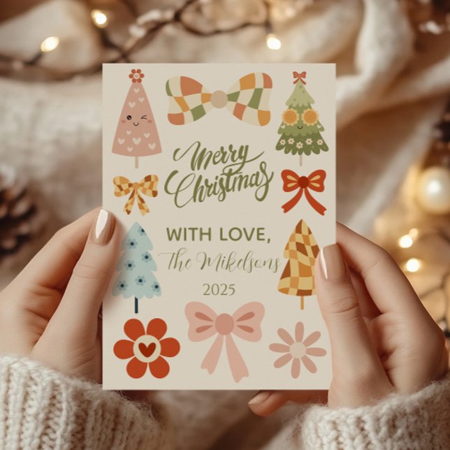 Groovy Retro Bow Christmas Julkort (Skapare uppladdad)