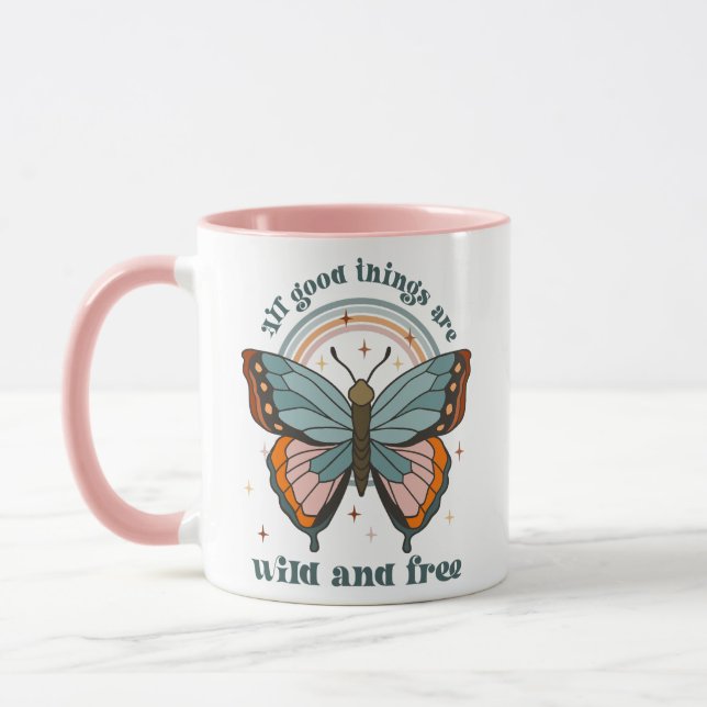 Groovy Retro Butterfly Rainbow Mugg (Vänster)