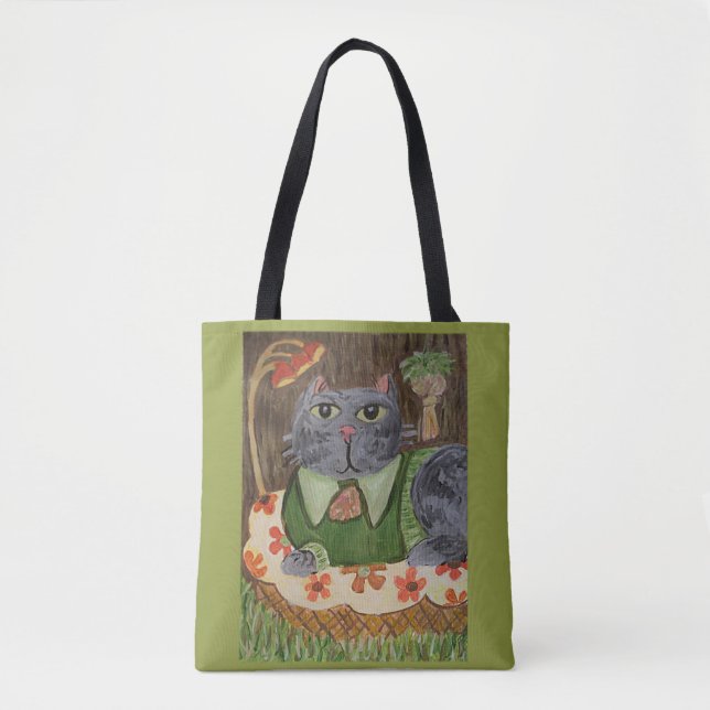 Groovy Retro Cat Folk Art Tygkasse (Framsida)