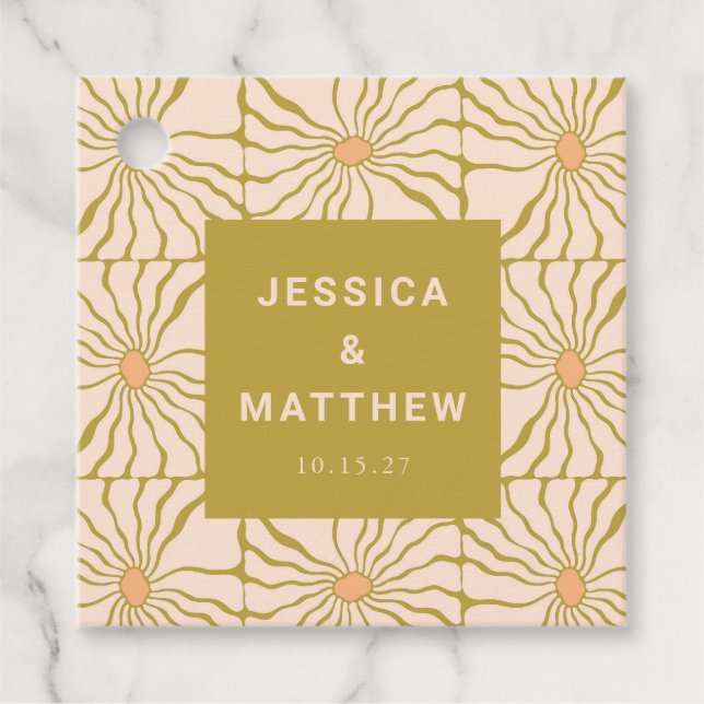 Groovy Retro Chartreuse Botanical Personligt bröll Gåvor Etiketter (Framsida)