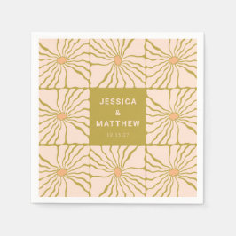 Groovy Retro Chartreuse Botanical Personligt bröll Pappersservett