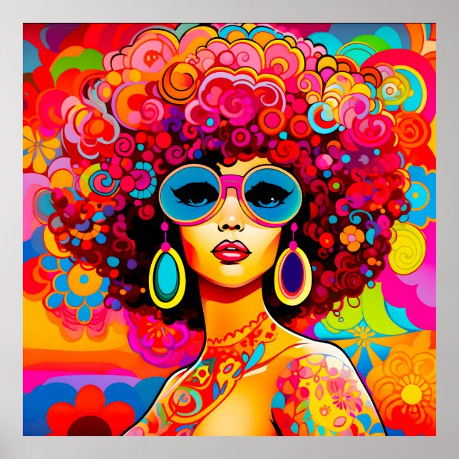 Groovy Retro Chic Afro Blommigt Pop Art Poster (Framsidan)