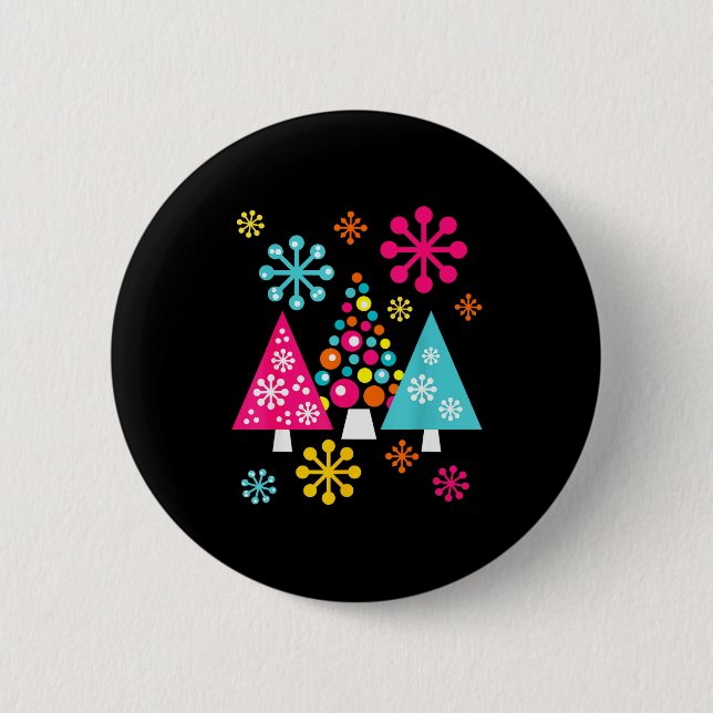 Groovy Retro Christmas Trees And Snowflakes  Knapp (Framsida)