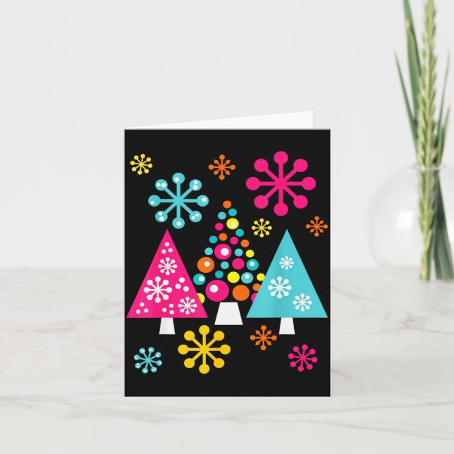 Groovy Retro Christmas Trees And Snowflakes  Kort (Framsida)